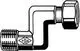 S-Anschluss mit einem rechten Winkel und zwei Fittings. Ein Ende hat ein Außengewinde, das andere ein Innengewinde. Hersteller ist IMI Hydronic Engineering.